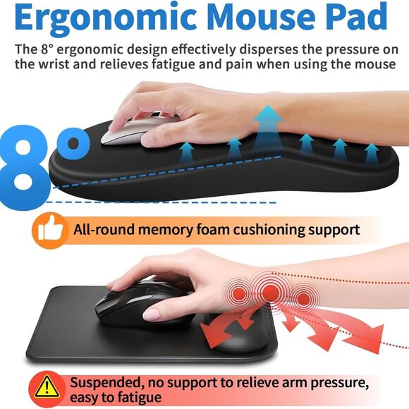 Ergonomic Mouse Pad with Wrist Rest Support, Mousepad with Comfortable Memory Fo - Picture 5 of 7